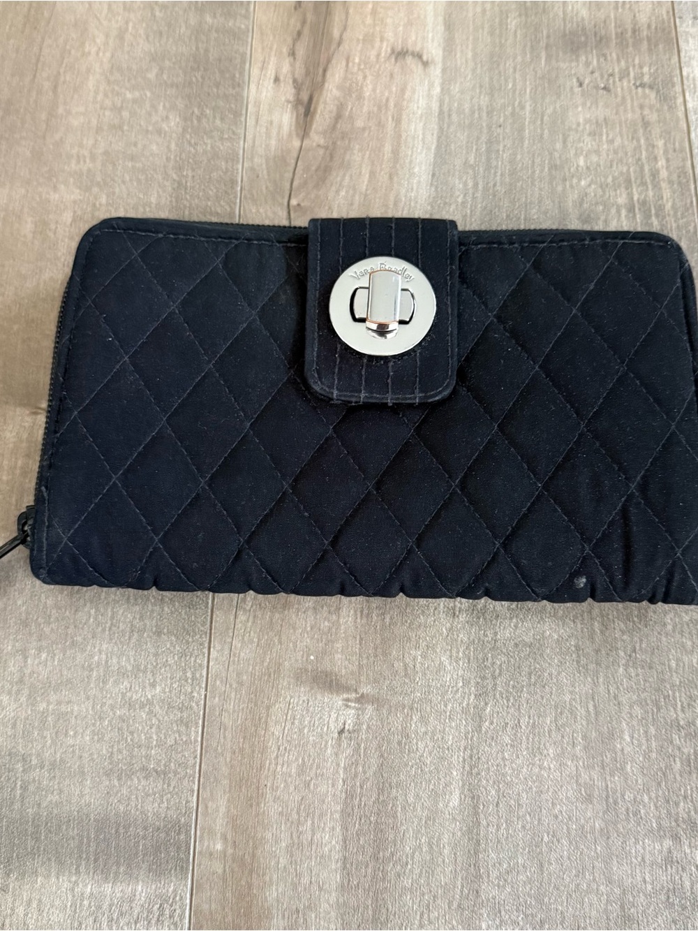 Vera Bradley Large Zip Around Wallet Black Quilted RFID Cotton